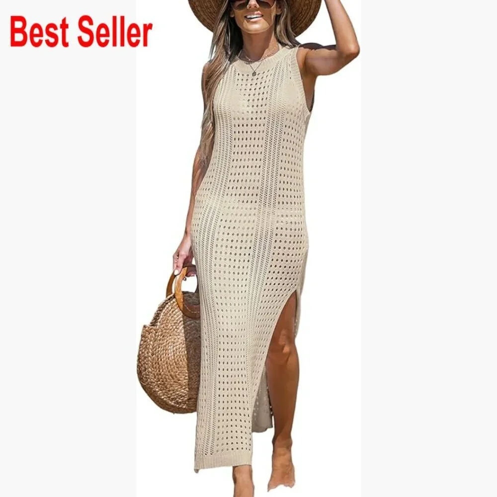 Cutout Bodycon Maxi Cover-Up Dress Sleeveless 100% Acrylic
